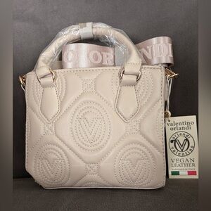 Valentino Orlandi Quilted Crossbody Bag – Light Taupe (Vegan Leather, NWT)